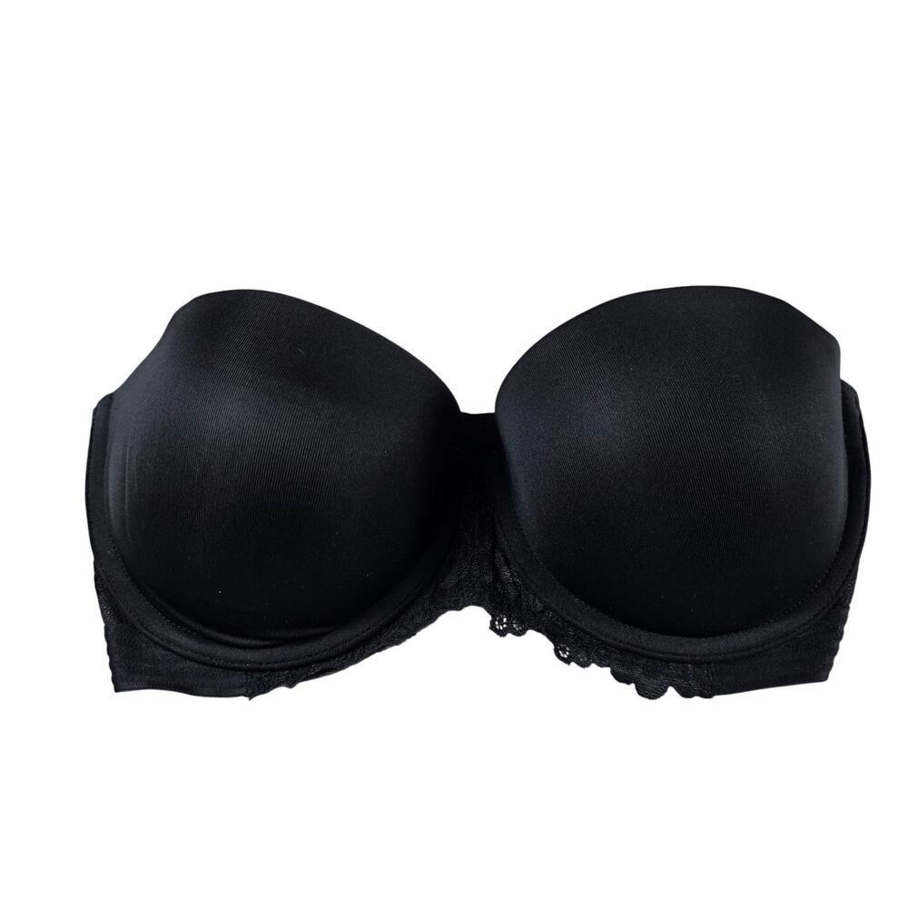 Maidenform Strapless Bra Women Black Underwire Molded Cups Lace Sides loungewear